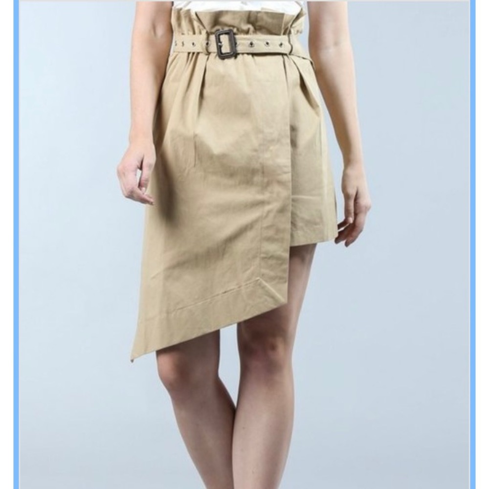Asymmetric beige short paper bag high waist skirt